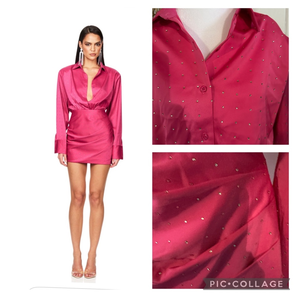 NWOT NOOKIE from Australia Pink Mini Mischief Shirt Dress size Small Rhinestones